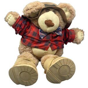 Vintage 1983 Xavier Roberts Original Farrell Furskin Plush Bear 22" plaid bow ti